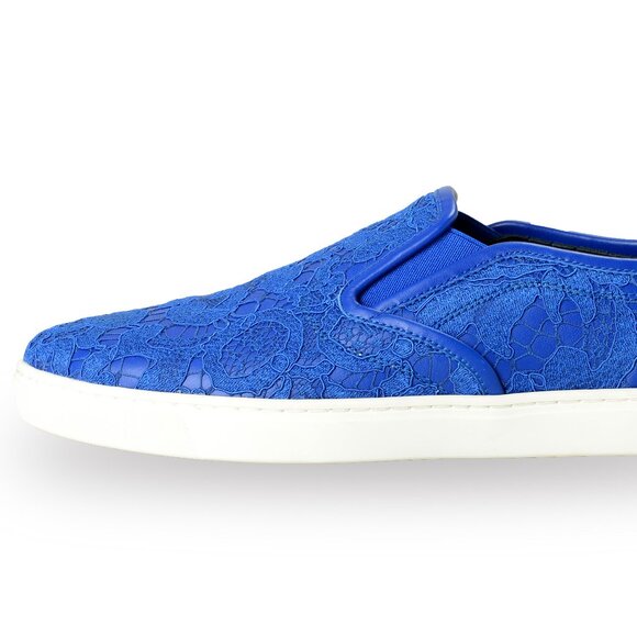 Dolce & Gabbana Women's Blue Lace Leather Slip On Loafers Shoes US 7.5 IT 37.5 - Picture 2 of 8